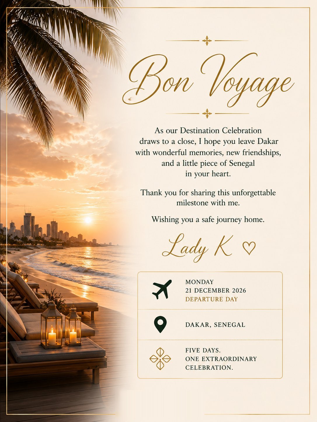 Monday — Bon Voyage